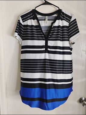 PerSeption Concept Black White & Gray Striped Top
